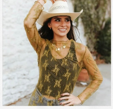 Olive Mesh Top